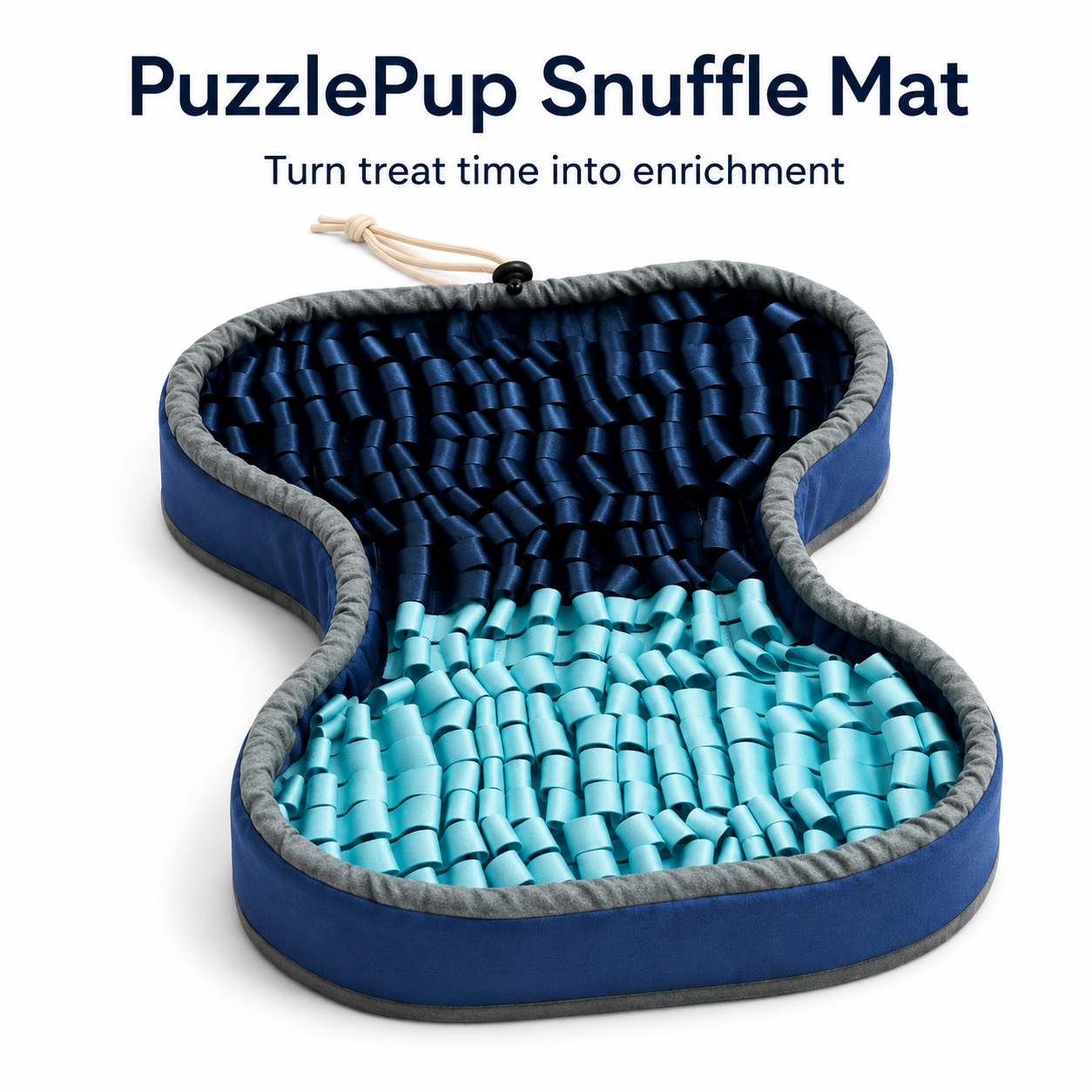 PuzzlePup Snuffle Mat with blue and gray design on a white background