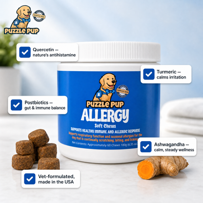 Allergy chew ingredients — quercetin, turmeric, postbiotics, ashwagandha