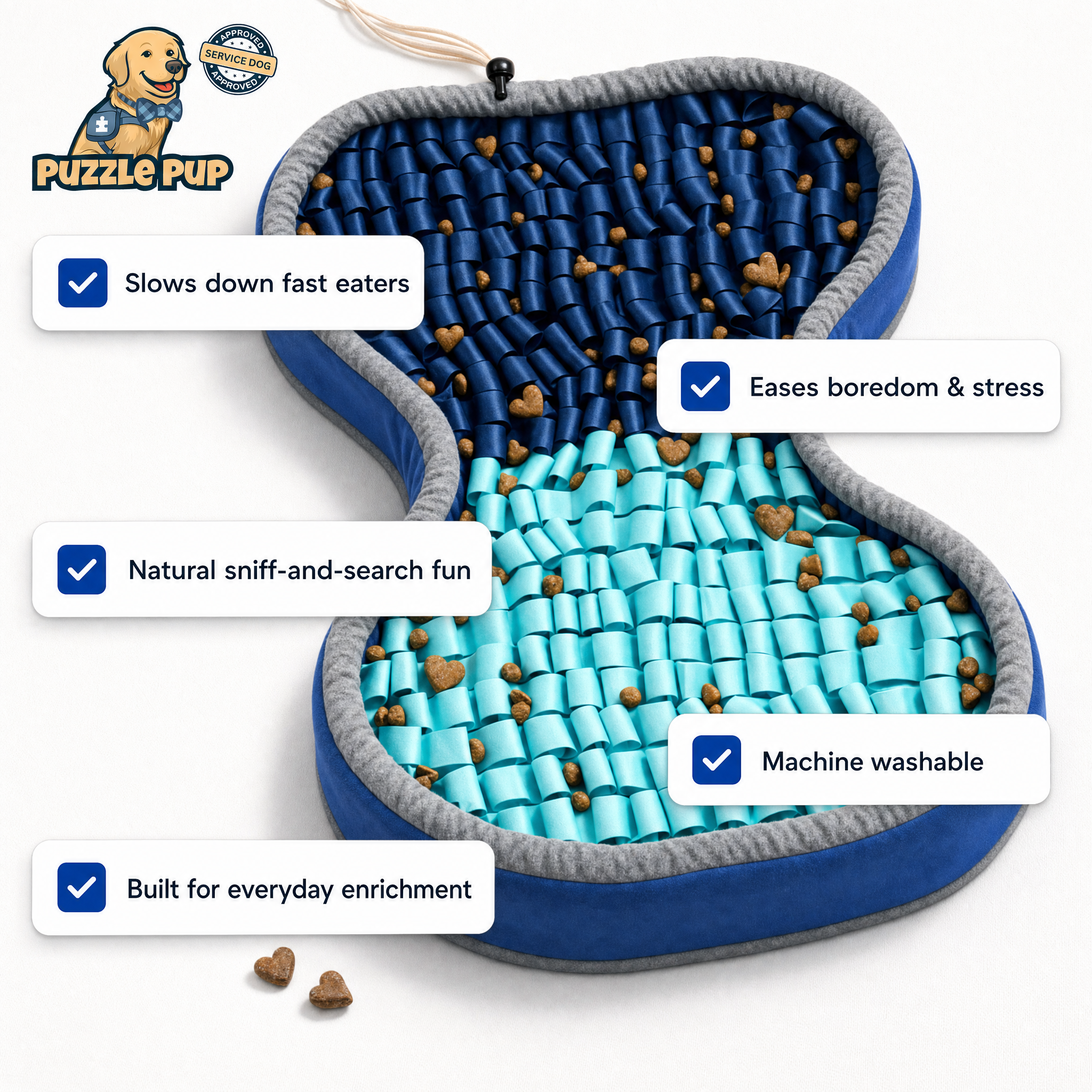 PuzzlePup Snuffle Mat benefits — slows fast eaters, mental enrichment, reduces boredom