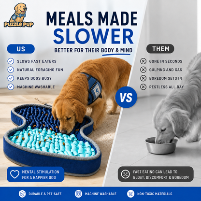 Snuffle mat vs bowl — PuzzlePup slows fast eaters and eases boredom for a happier dog