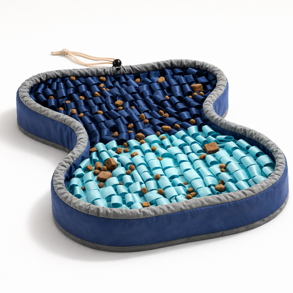 PuzzlePup Snuffle Mat three-quarter view showing plush loop depth and raised sidewall